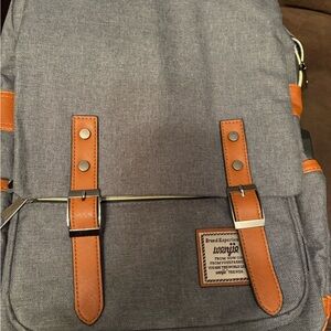 Vintage Gray/ DenimTan Backpack with Leather Straps NWT. USP port for phone